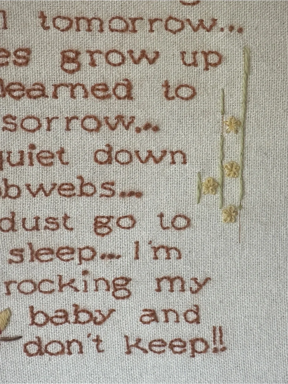 Vintage Sunset Designs Babies Don't Keep Crewel Embroidery Handmade Frame 12x15